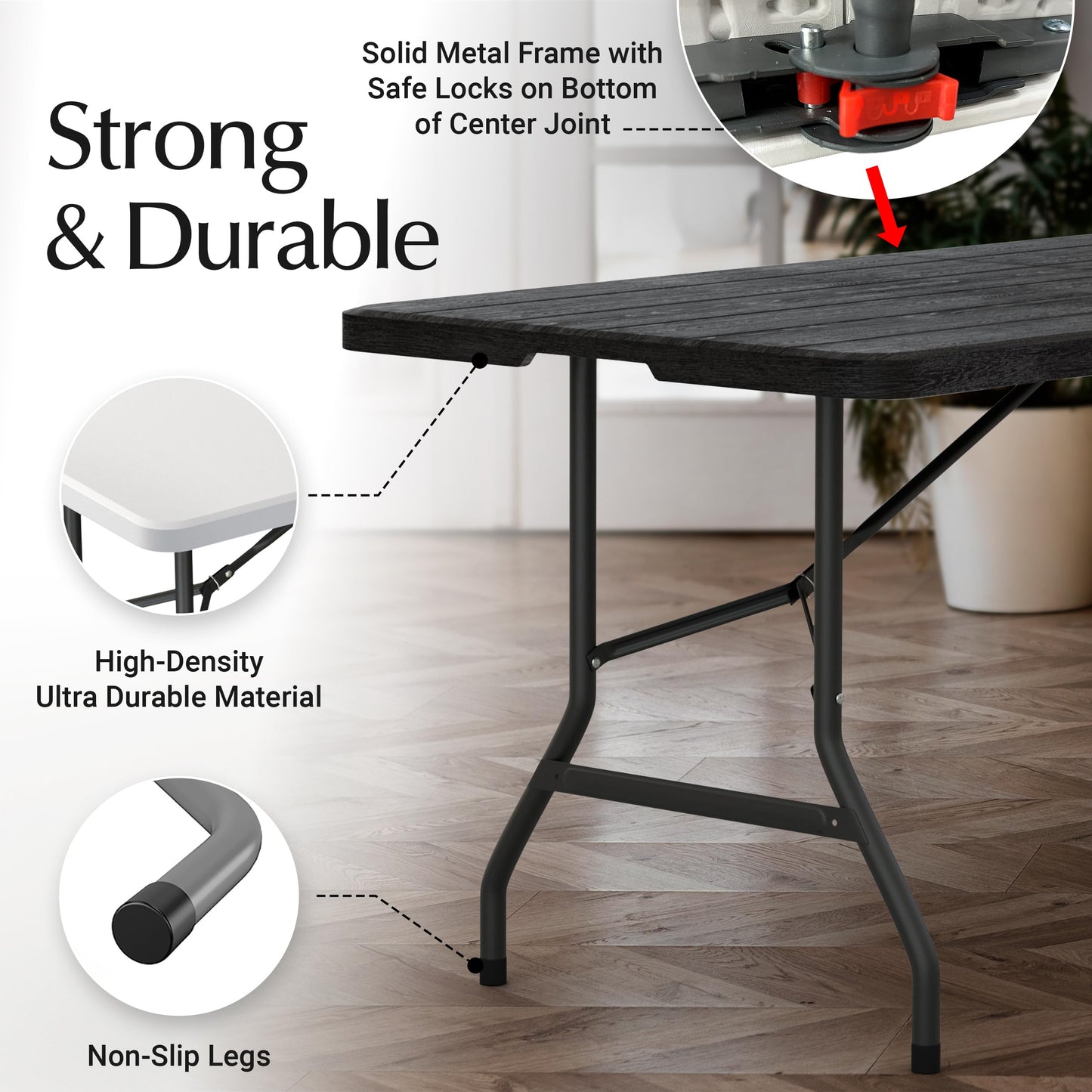 6 Feet Foldable Table with Built in Handle & Steel Legs | 6FT Heavy Duty Folding Portable | Perfect for Party, Dining, Wedding, Events, Picnic Indoor, Outdoor, Camping, Utility, Folding - 6 Foot