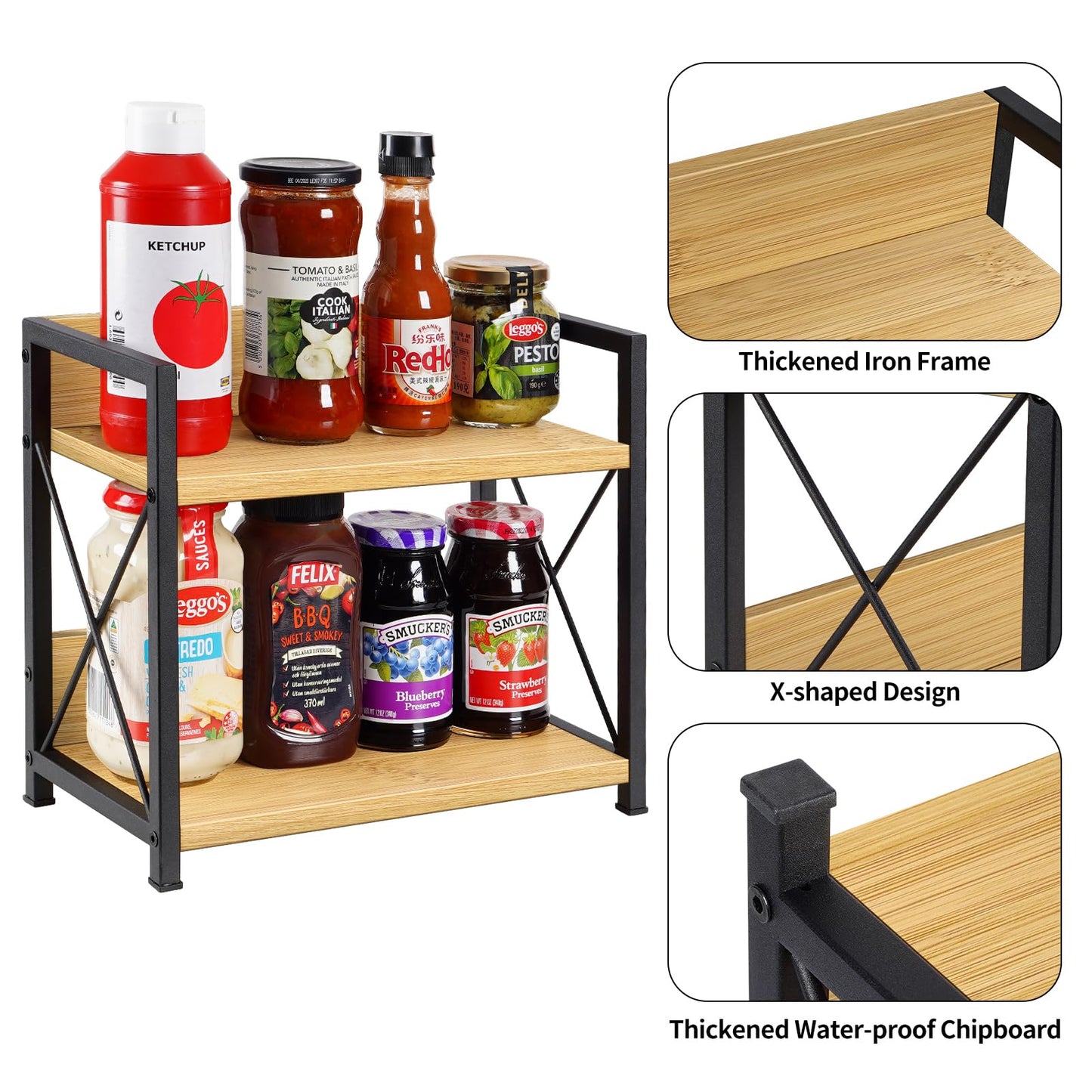 Giikin Countertop Shelf Organizer, 2 Tier Kitchen Spice Rack Organizer for Countertop, Wood Coffee Counter Shelf Organizer for Home (Bamboo, S)