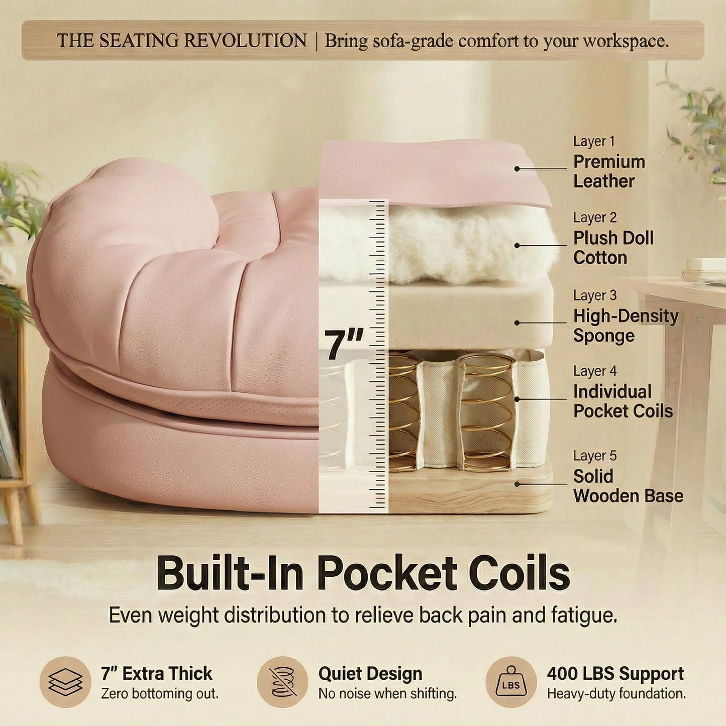 Efomao Big & Tall Executive Office Chair with Footrest - 400lbs Heavy Duty High Back PU Leather Desk Chair, Modern Ergonomic Reclining Computer Chair, Pink