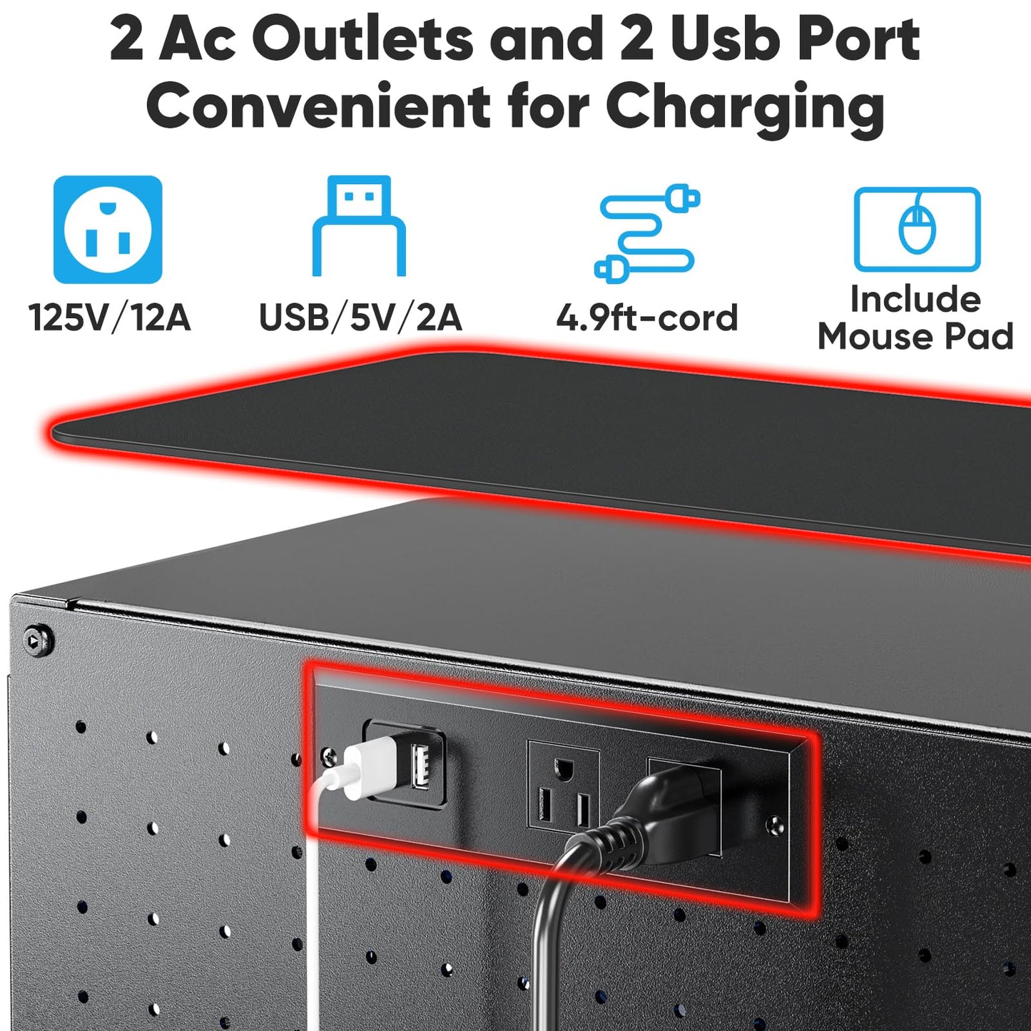 POKIPO Computer Tower Stand with Charge Station and USB Port,Pc CPU Holder Cart for Floor Carpet with Wheels,Heavy Duty Metal,Adjustable Height,Rolling Pc Printer Desktop Under Desk for Home Office