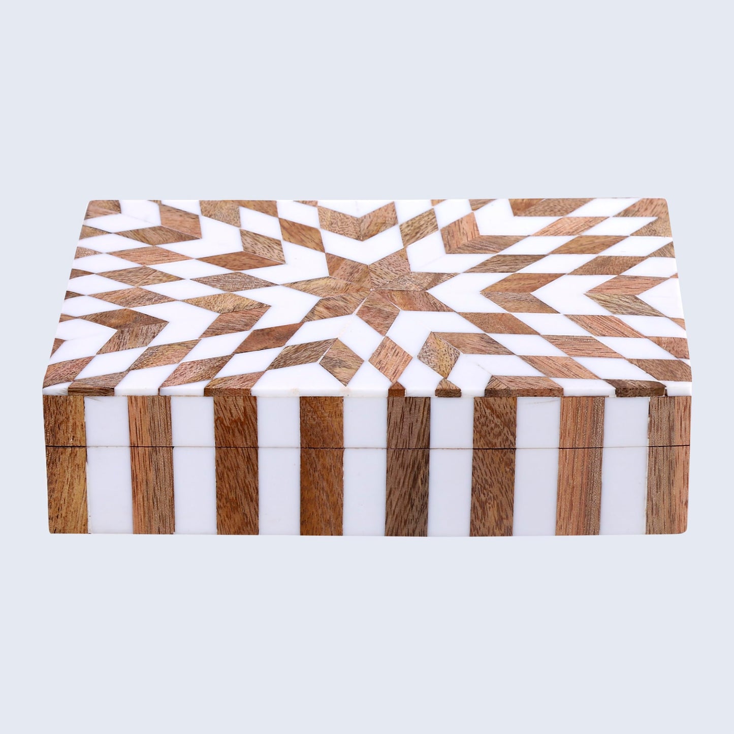 Handicrafts Home Handmade Decorative Storage Box with Lid, Wood & Resin Inlay Geometric Star Design, Coffee Table Storage Box, Remote Control Holder, Keepsake, Wooden Organizer for Home Decor- 8x5x2