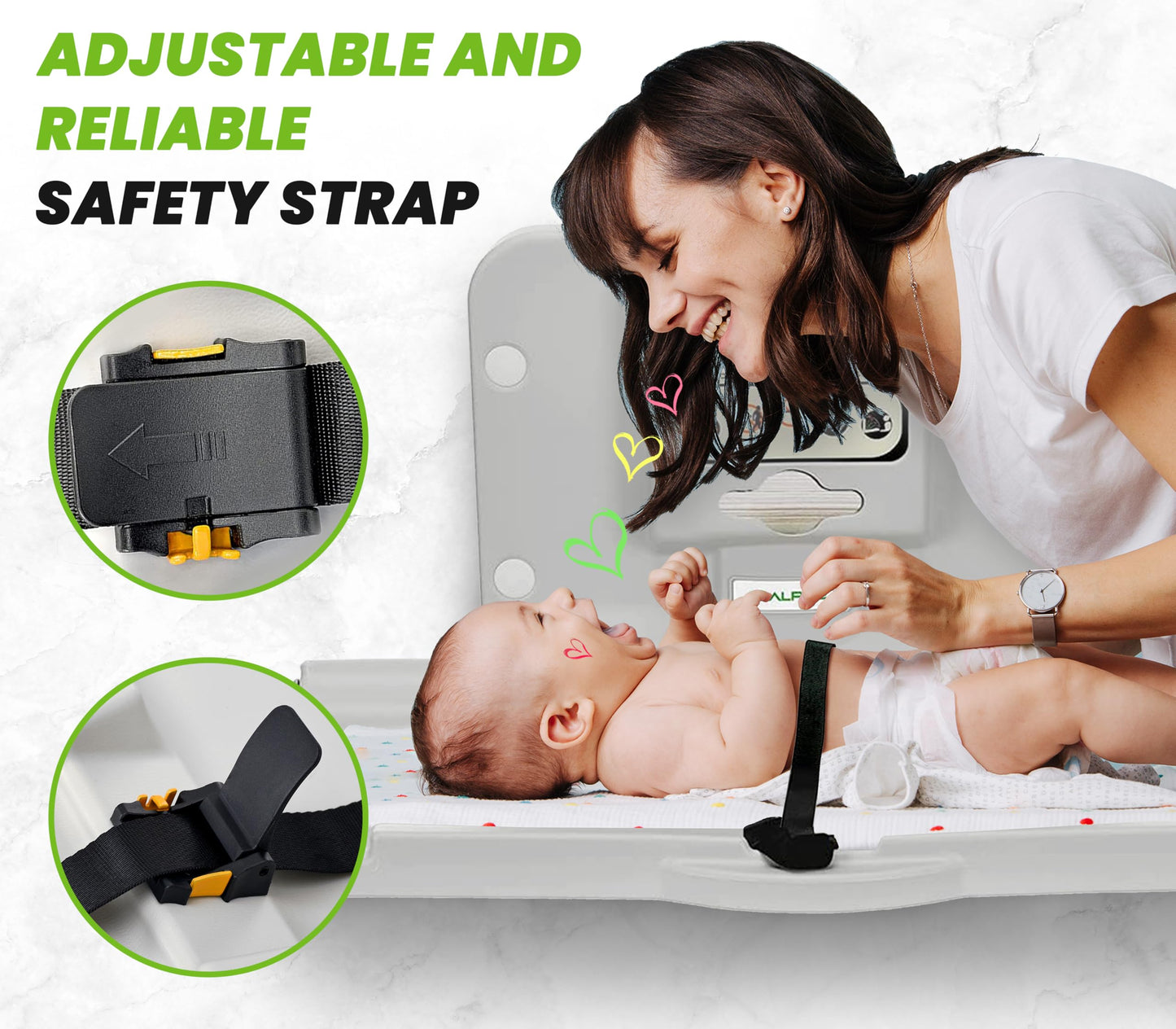 Alpine Wall Mounted Baby Changing Station - Horizontal Baby Changing Table Foldable Diaper Tables with Safety Strap for Commercial Bathroom, ADA Complaint (Hardware Included) White Gray