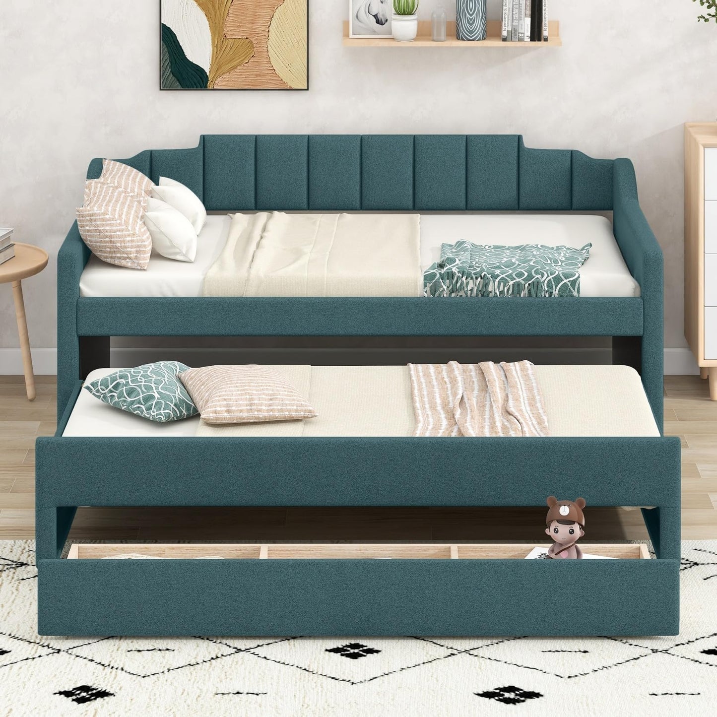 Bnyifoqi Green Upholstered Daybed with Trundle & Storage Drawers, Twin Size