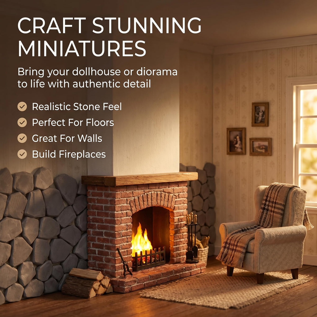 Mini Bricks, 300 pcs, 1:12 Scale Stone-Style Pavers for Dollhouse Walls & Patios, REDUCIO!