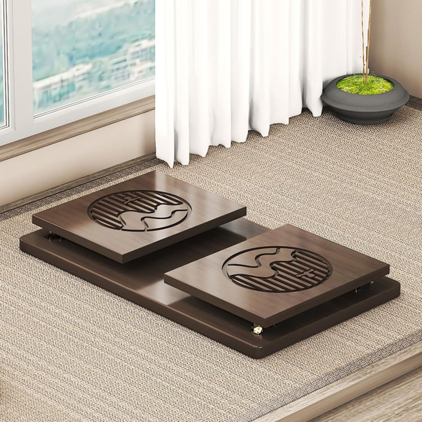 Japanese Floor Table Foldable Laptop Desk for Bed Breakfast Tray Zen Style Table for Tea & Coffee Antique Meditation Altar SpaceSaving Design