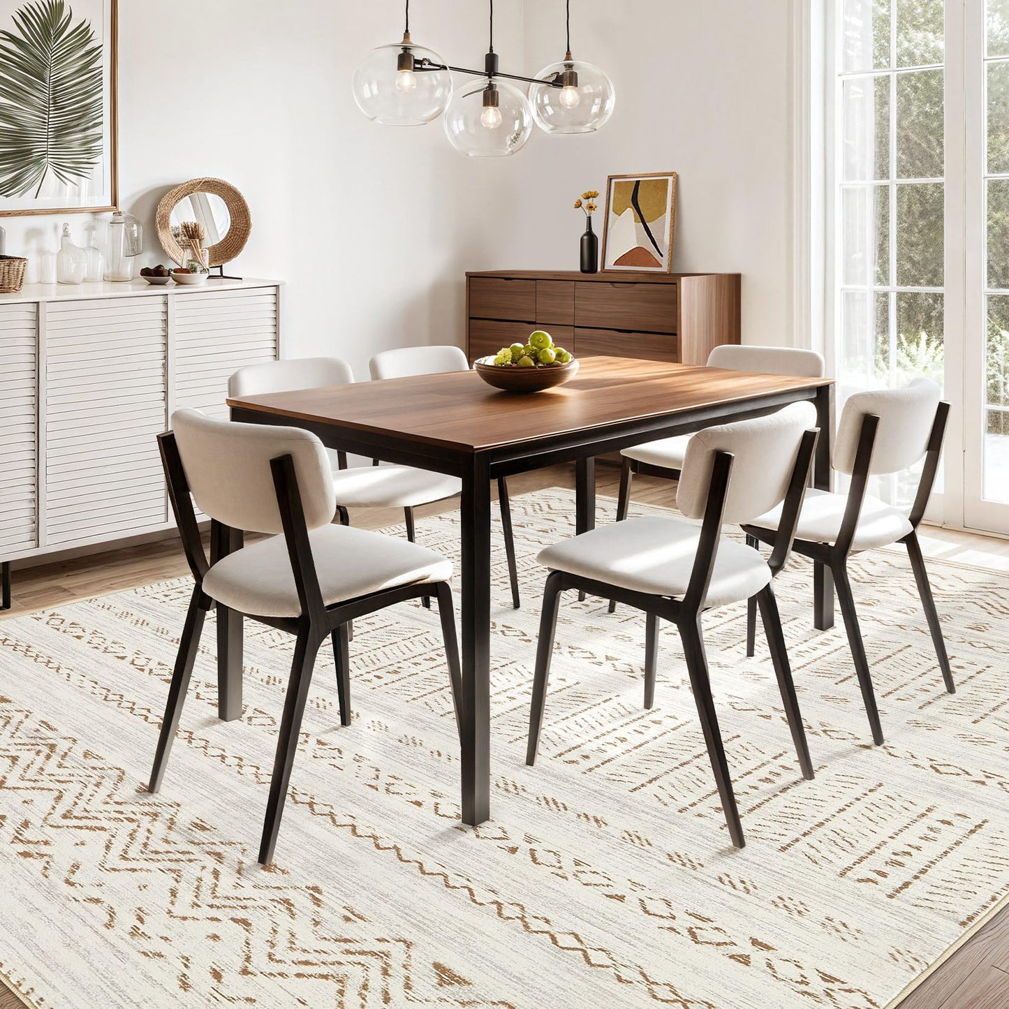 cotiled 5x7 Area Rugs Living Room Rug: Washable Boho Rugs with Non Slip Backing Large Soft Indoor Stain Resistant Carpet for Bedroom Farmhouse Dining Room Lightweight Home Decor Brown/Cream