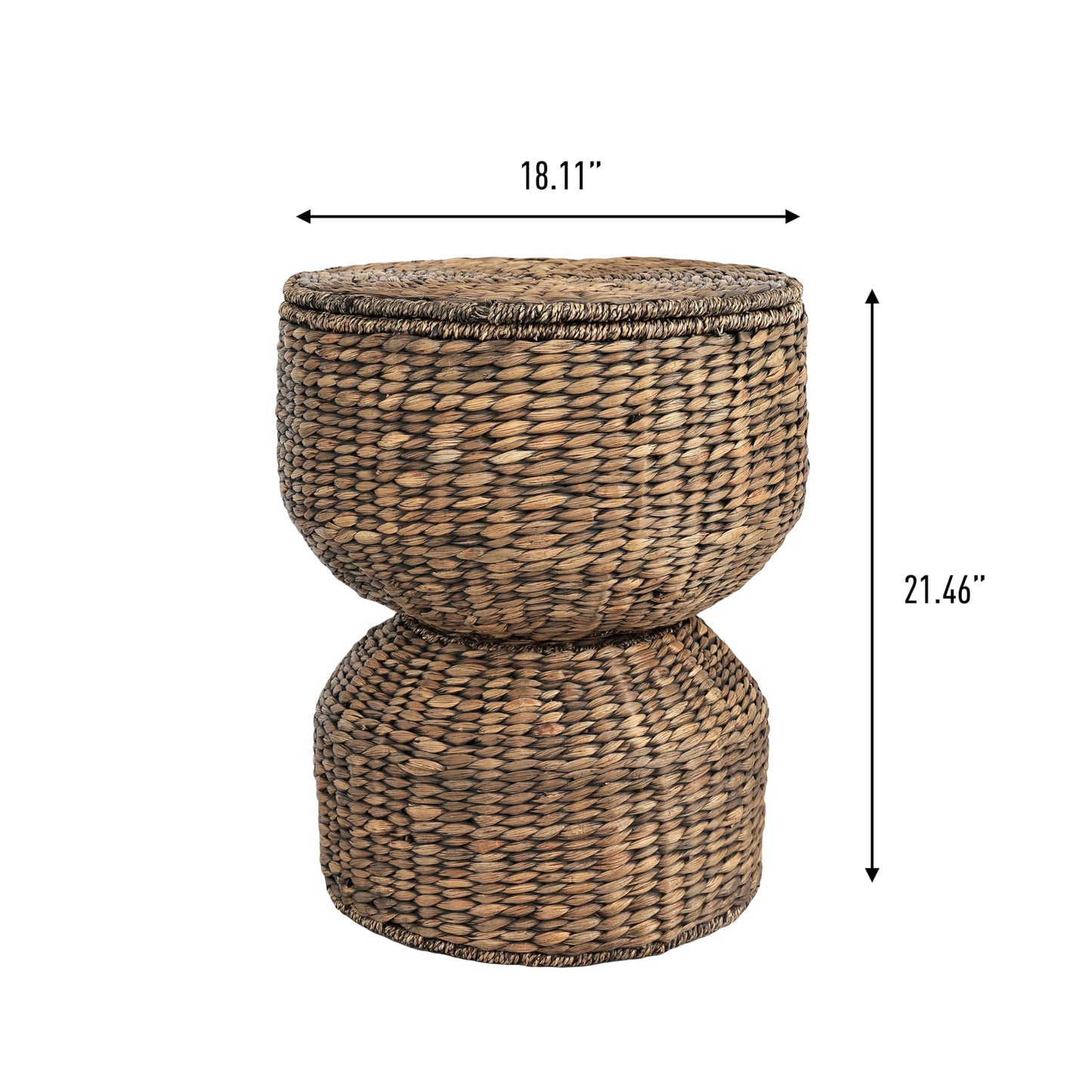 happimess SAT1000B Bhola 18" Hourglass Handwoven Hyacinth Storage Accent Table with Lid for Storage and Decoration in Bedroom, Living Room, Kitchen, Dining Room, Entryway, Guestroom, Brown Wash
