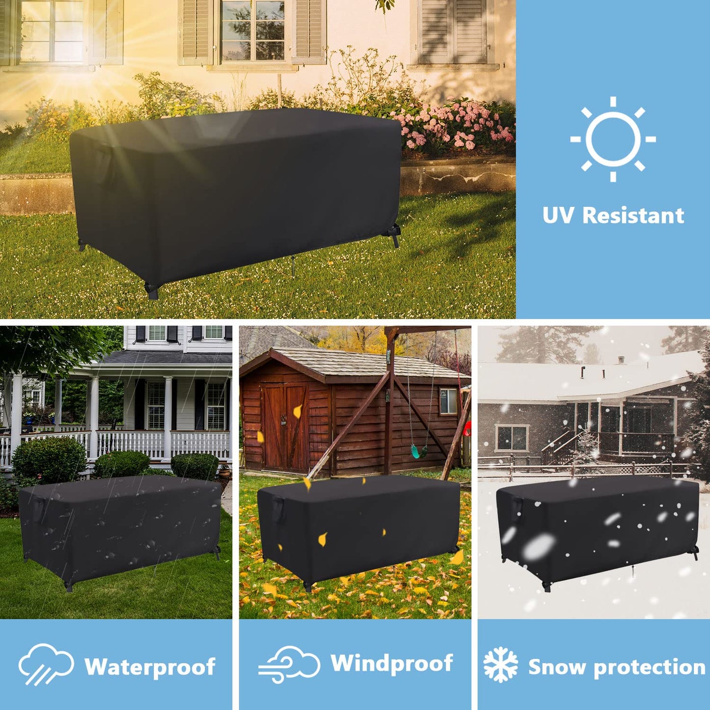 Jungda Patio Furniture Set Covers, 68 Inch Rectangle Outdoor Dining Table Cover, Waterproof Outside Table Cover Furniture Covers - 68 X 38 X 28 Inch