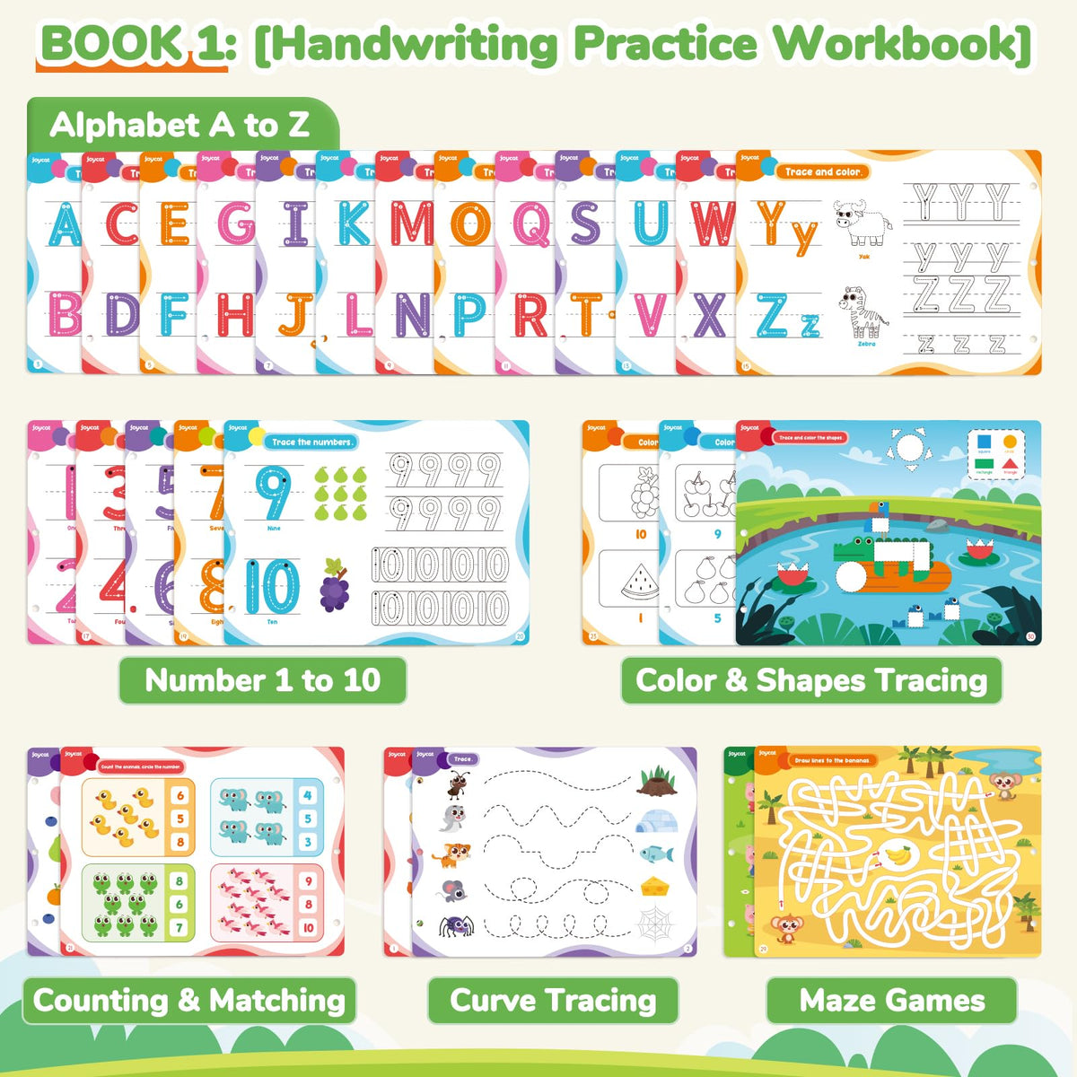 JoyCat Preschool Learning Activities Set (2-Pack) – Seek & Find Game Books and Letters Numbers Handwriting Practice Tracing Workbooks for Toddlers & Kids, Birthday Gifts for Girls and Boys Ages 3-5