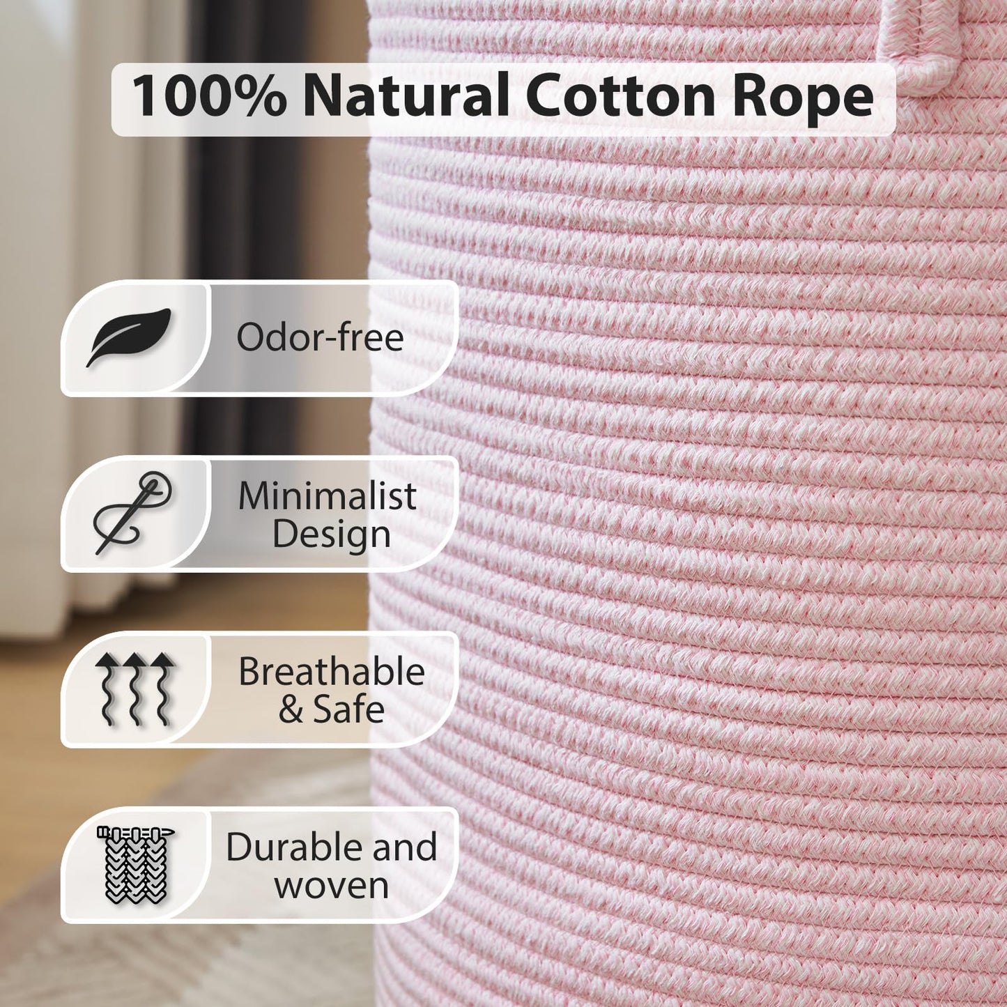 YOUDENOVA Laundry Hamper Basket, Woven 58L Tall Laundry Basket for Blanket Organizer- Nursery Hamper for Bedroom And Bathroom Storage