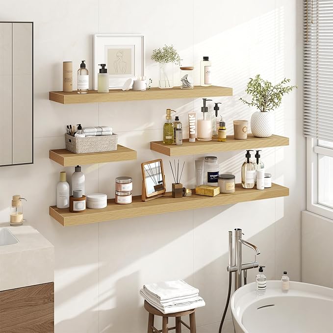 Acovy 32 Inch Floating Shelves, 3D Textured Wood Grain, Wooden Shelves