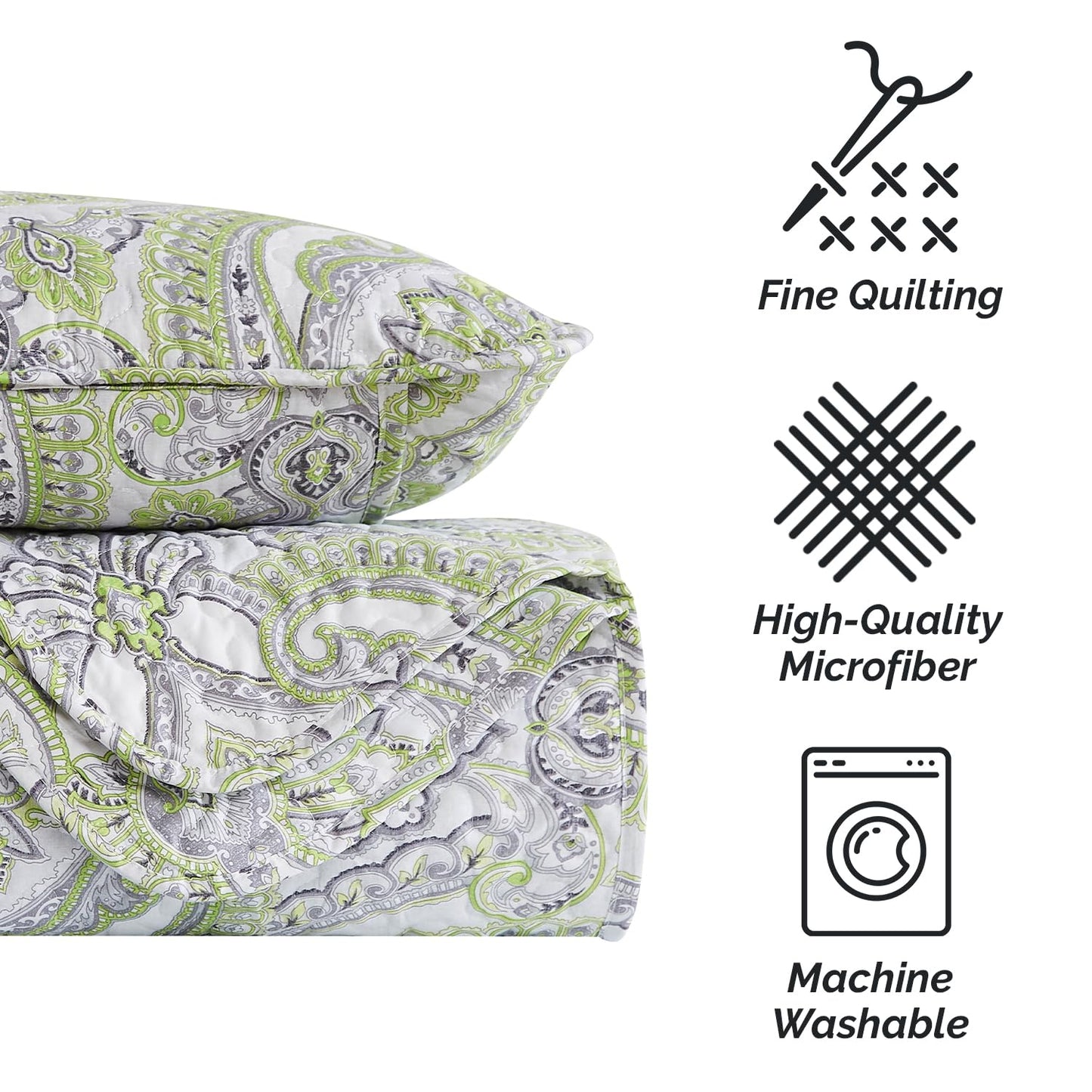 Southshore Fine Living, Inc. Twin Daybed Comforter Set, 6-Piece Boho Bedding Set with Daybed Cover, 3 Pillow Shams, Bed Skirt, Throw Pillow - Twin Day Bed Quilt Set, Pure Melody Green