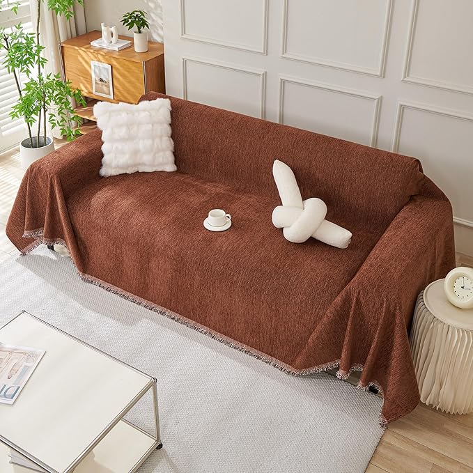 DREAMINGO Sofa Covers for 3 Cushion Couch Chenille Couch Cover Blanket