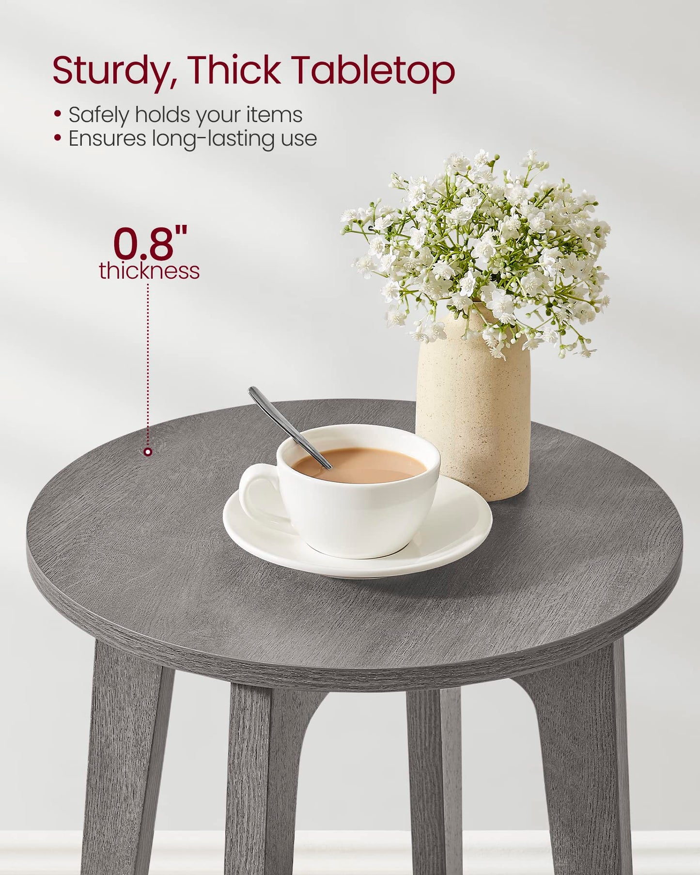 VASAGLE MAEZO Collection - Side Table, 2-Tier Small Round End Table, Nightstand with Tapered Legs, Curved Transitions, for Small Spaces, Living Room, Bedroom, Smoky Gray ULET283T68