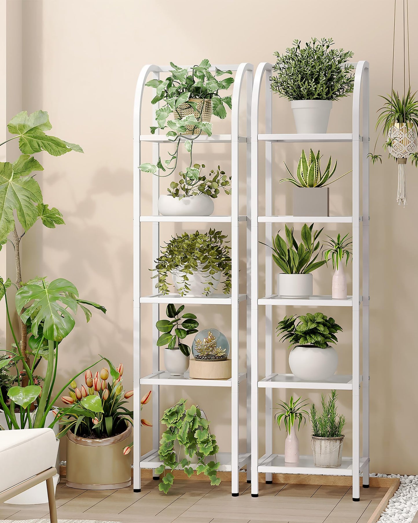 Hzuaneri Bookcase Bookshelf, Tempered Glass Arched Bookshelf for More Storage, Slim Shelving Unit for Bedroom, Bathroom, Home Office, Steel Frame, 5 Tier White BC20599W