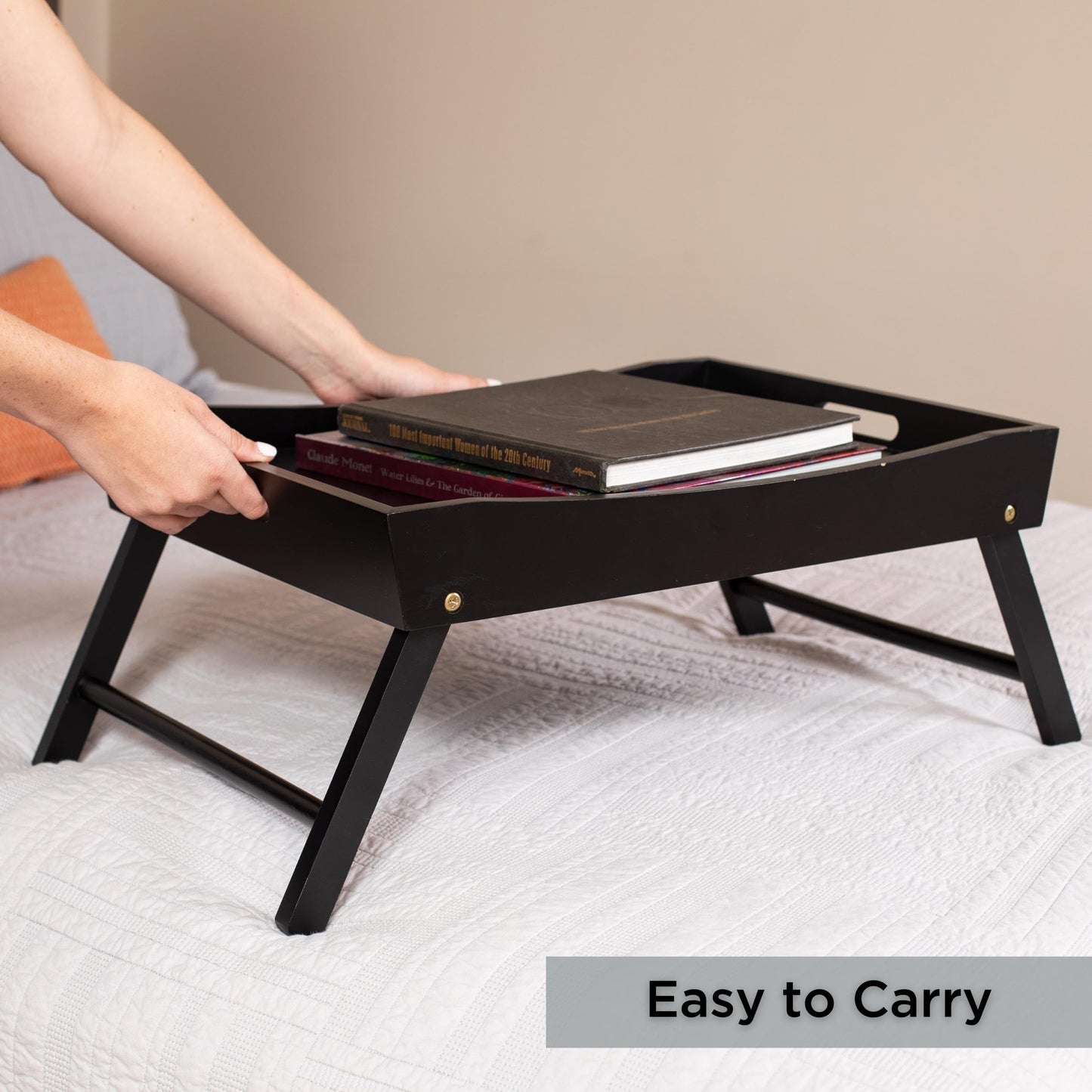 BIRDROCK HOME Wood Bed Tray for Eating, Folding Lap Desk with Handles, Black
