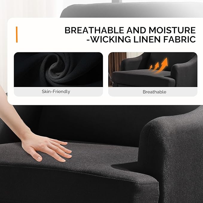 VINGLI Linen Fabric Accent Chair Black, Modern Upholstered Armchair, Comfy Sofa