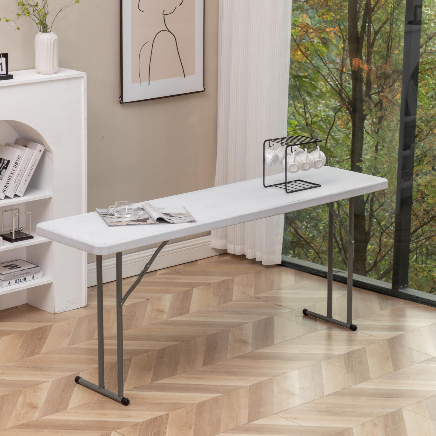 BTEXPERT Set of 2, 5-Foot - 60" Long White Plastic Folding Seminar Training Table Portable 18" Wide Narrow, 29" High, Events Indoor Outdoor Lightweight