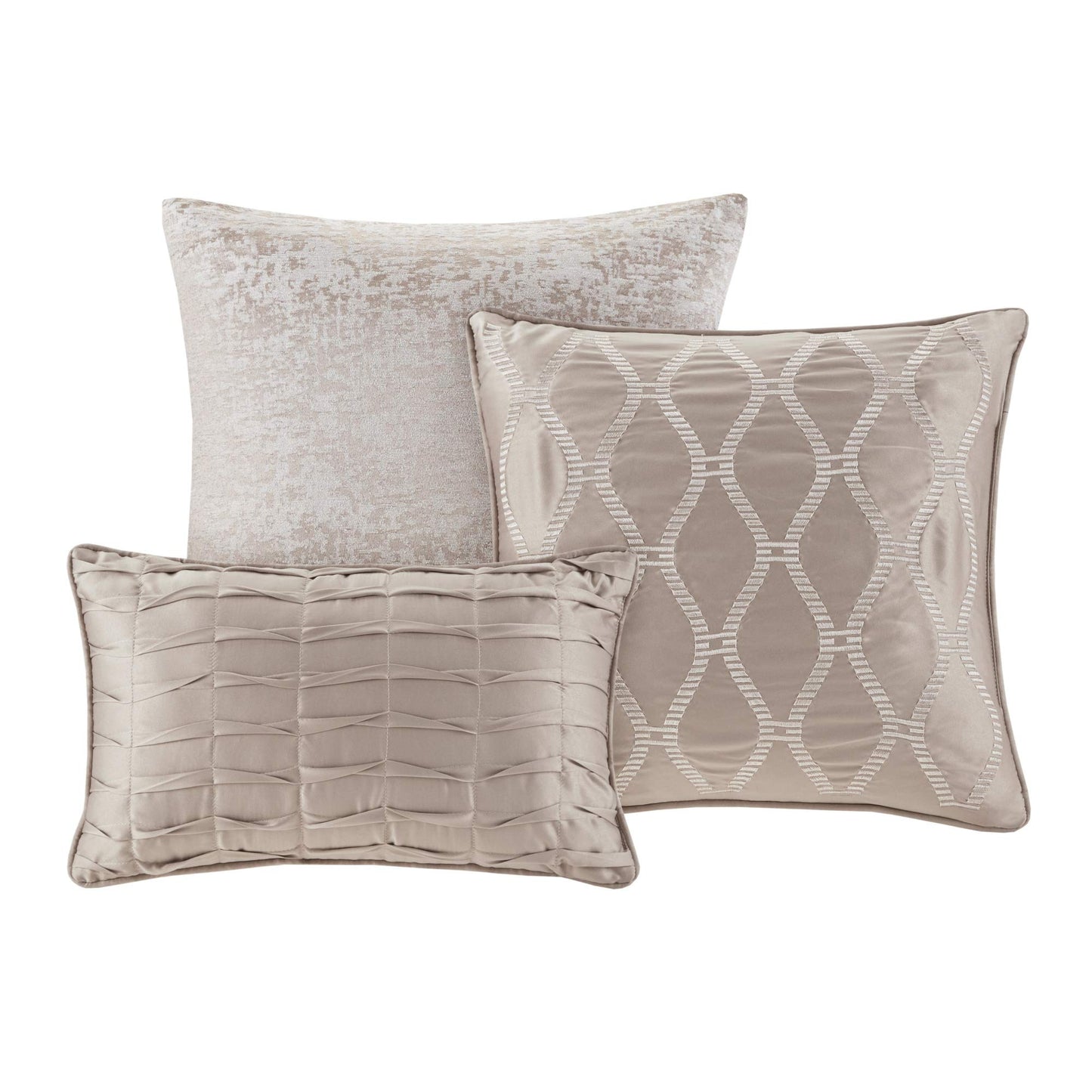 Madison Park Luxury Comforter Set-Traditional Jacquard Design All Season Down Alternative Bedding, Matching Bedskirt, Decorative Pillows, King(104"x92"), Ava, Pieced Taupe 7 Piece