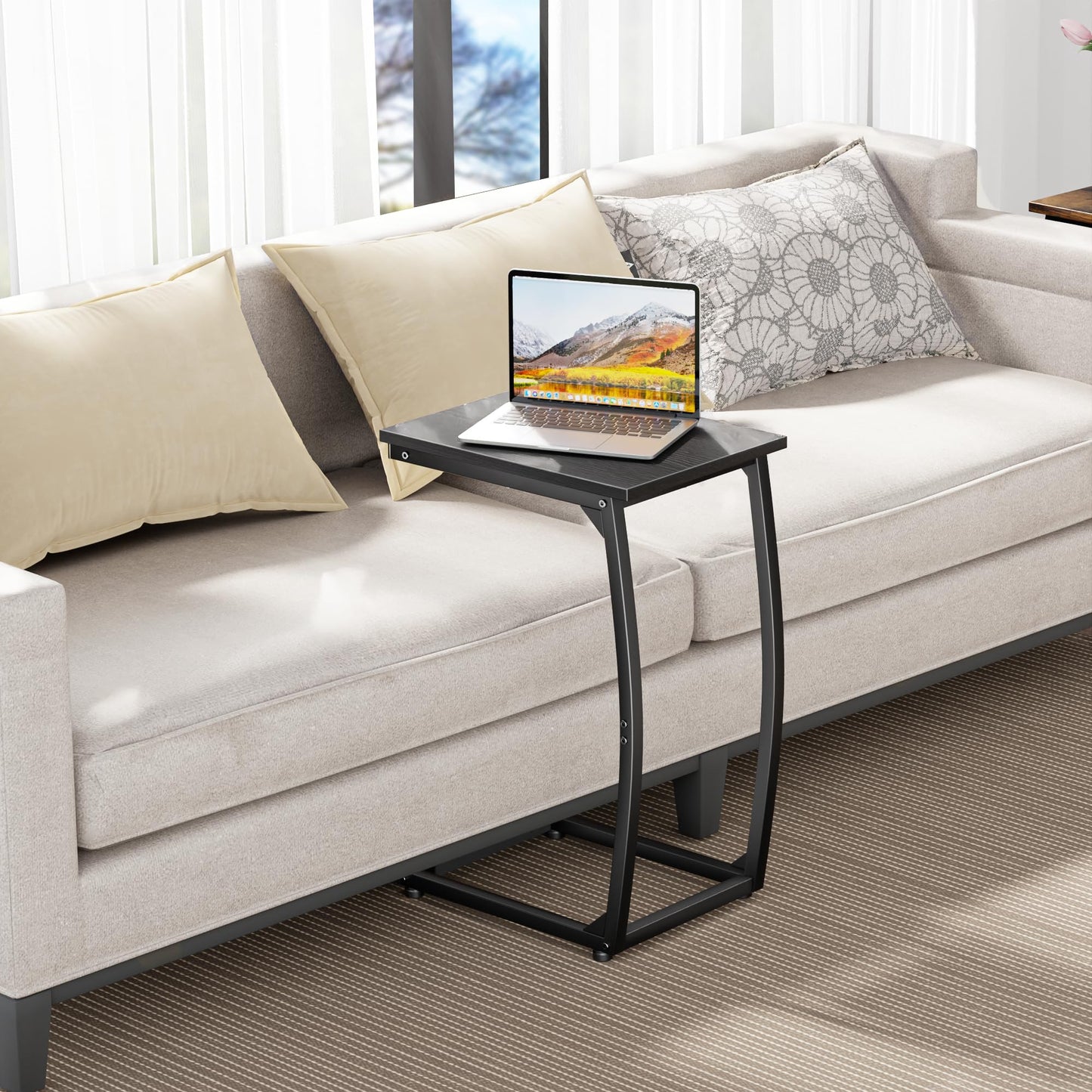 LAKEMID C Shaped End Table Set of 2,Side Table for Couch,Curved Support Legs, Slide Under Couch Table for Sofa, TV Tray Table for Living Room Bedroom(Black)