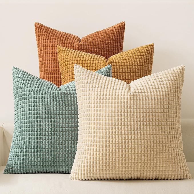 MIULEE Boho Farmhouse Decorative Pillow Covers 20x20 Inch Set of 4 Rustic