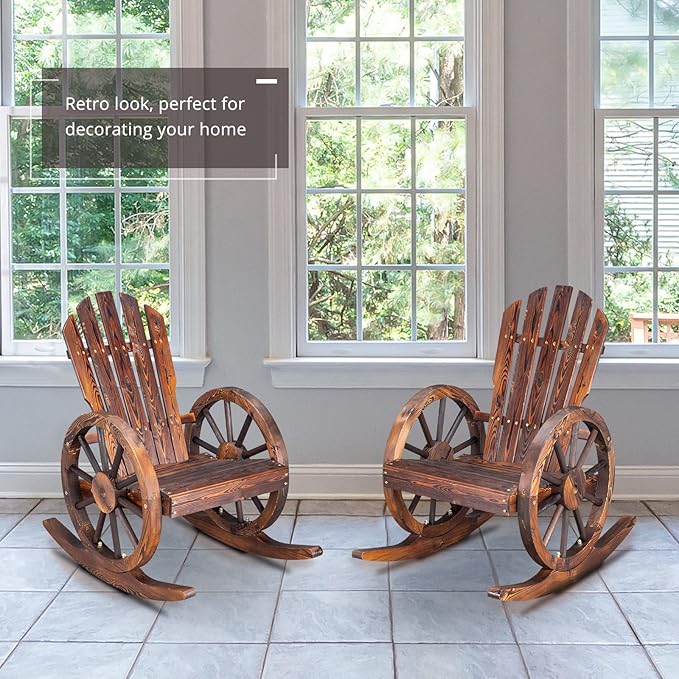 Outvita Adirondack Rocking Chair Set of 2, Wood Wagon Rocker, Outdoor Wooden