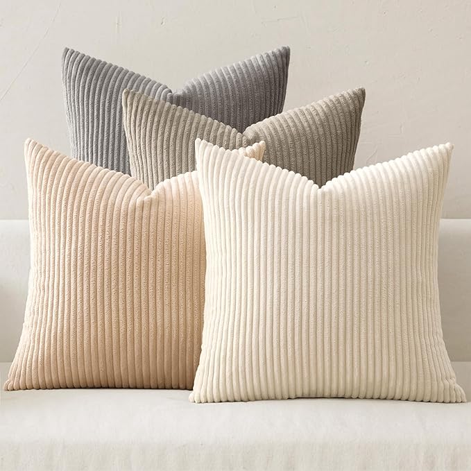 MIULEE Boho Farmhouse Neutral Cream Throw Pillow Covers 20x20 Inch Set of 4