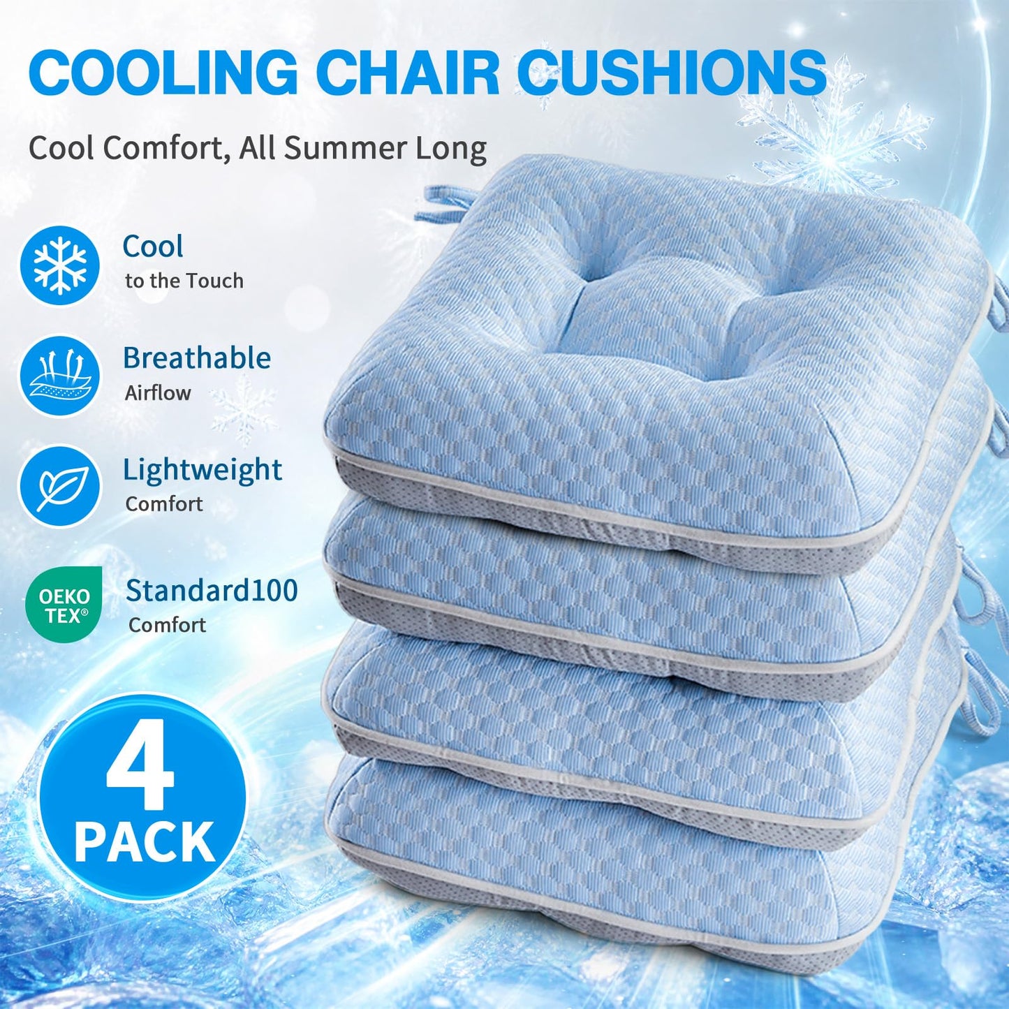 BETU Chair Cushions for Dining Chairs Set of 4, Seat Cushion Kitchen Table Chair Pads with Ties,Non Slip Backing and Covers, Seat Cushions for Dining Room,Bar,Patio Chairs,15.5"X15.5"X3.5",Blue