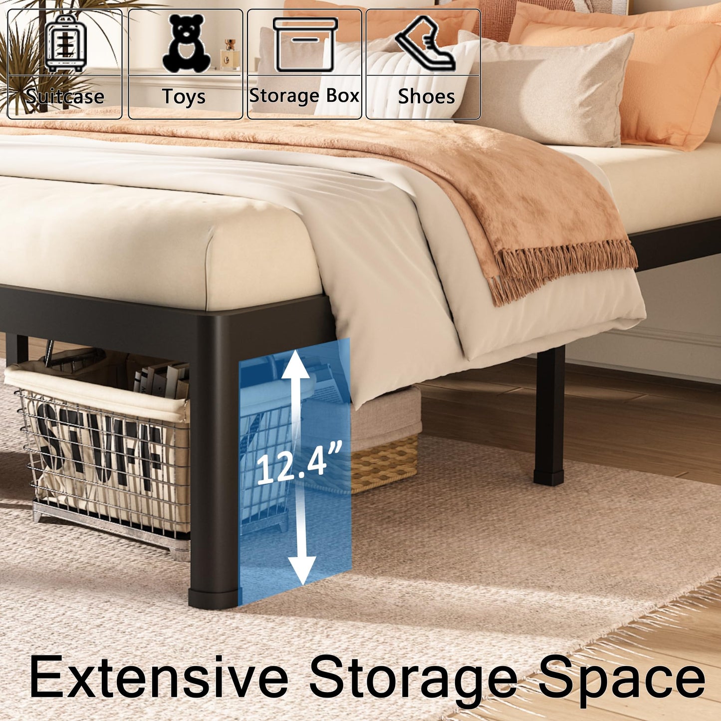 FUIOBYVV Twin Bed Frames with Round Corner Edge Legs, 14 Inch High 3500 lbs Heavy Duty Metal Platform Bed Frame Twin Size, No Box Spring Needed/Non-Slip/Steel Slat Support/Noise Free