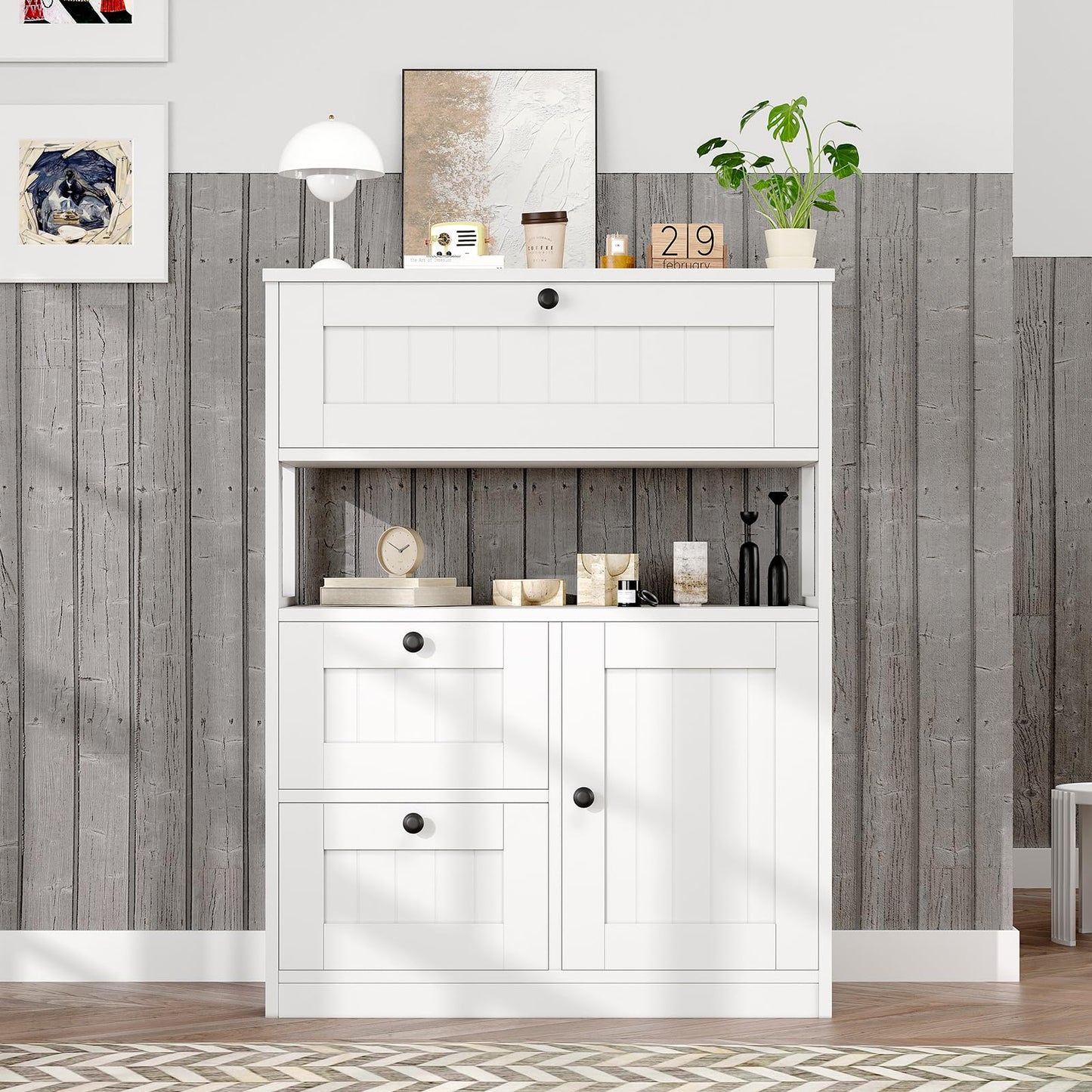 GRUSIGN Bathroom Cabinet, Modern Bathroom Floor Storage Cabinet Organizer with 1 Door and 3 Drawers, Freestanding Cupboard for Kitchen/Living Room Use