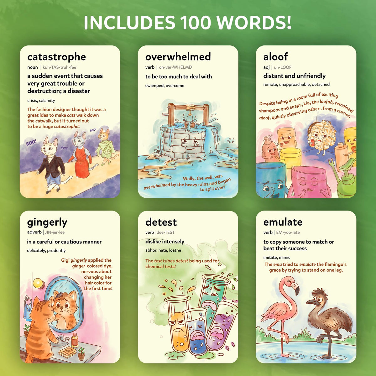 Skillmatics Vocabulary Flash Cards for Kids - Learn 100 Words with Wordplay, Visuals, & Soundplay, Educational Gift for Ages 8, 9, 10 & Up, Screen-Free Language Game