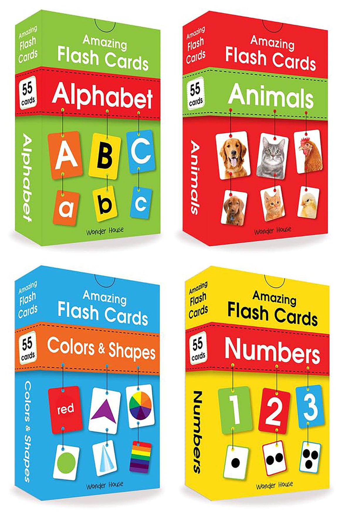 Amazing Flash Cards Set Of 4 Boxes: Early Development OF Preschool Toddler (220 Cards, Alphabet, Number, Animals, Colors And Shapes)