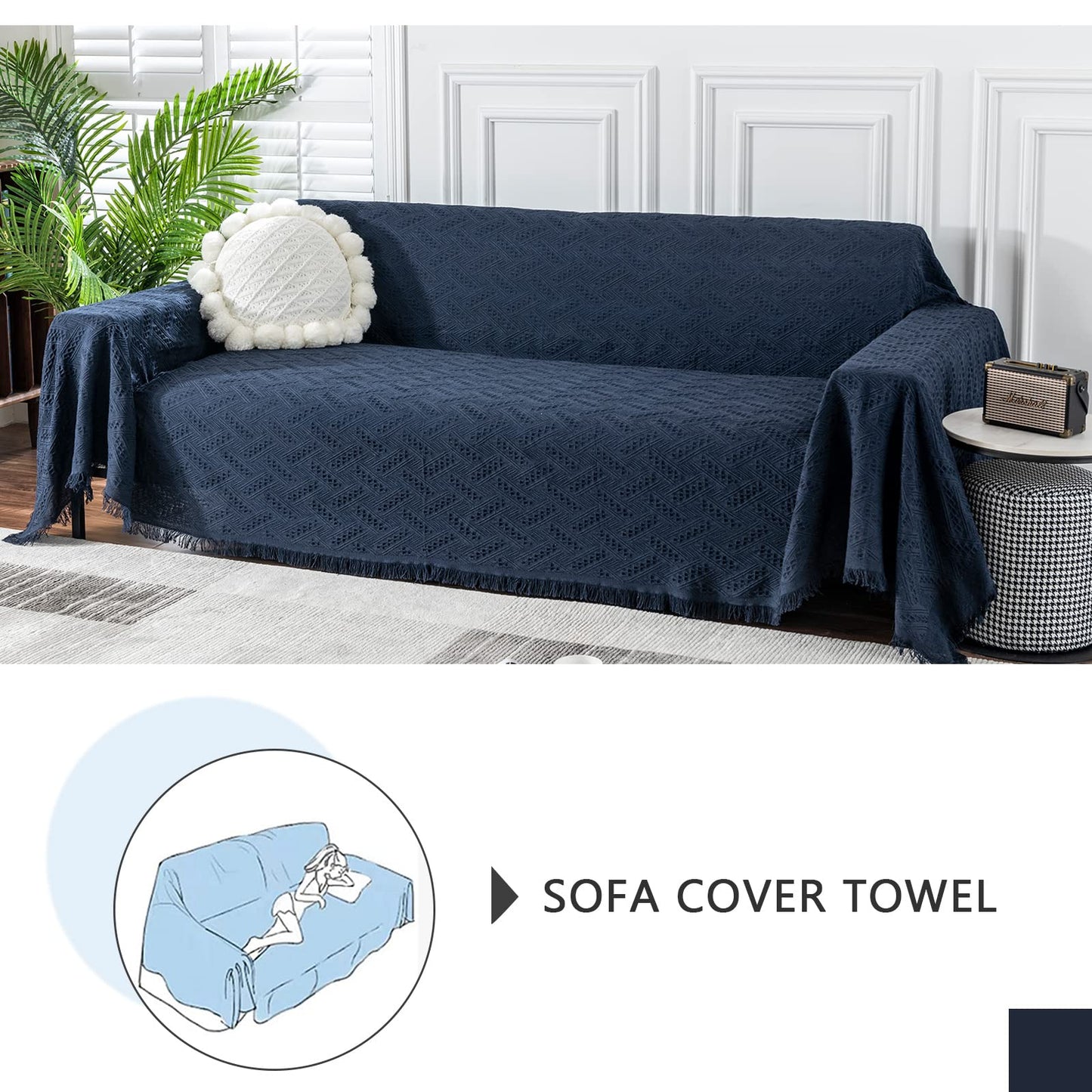 MEETSKY Sofa Cover - Couch Covers for 3 Cushion Sofa, Recliner & L Shape Sofa - Washable Thick Couch Protector (XX-Large: 91" x 134", Navy)