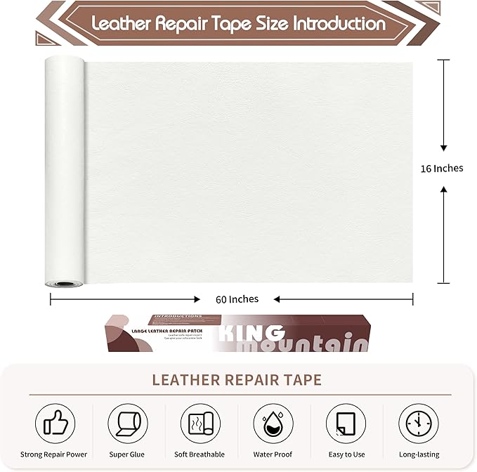 KING MOUNTAIN Leather Repair Patch, 16 x 60 Inches self Adhesive Leather Repair