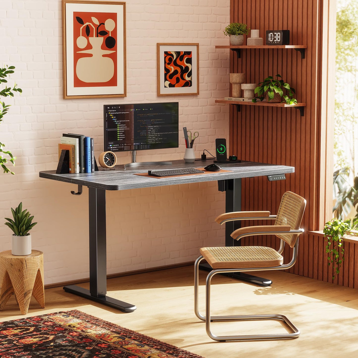 Huuger Electric Standing Desk with Power Outlets and USB-C Port, 47 X 24 Inch Height Adjustable Desk, Sit Stand Desk for Home Office, Computer & Gaming Desk with 4 Presets, Stable Steel Frame, Grey