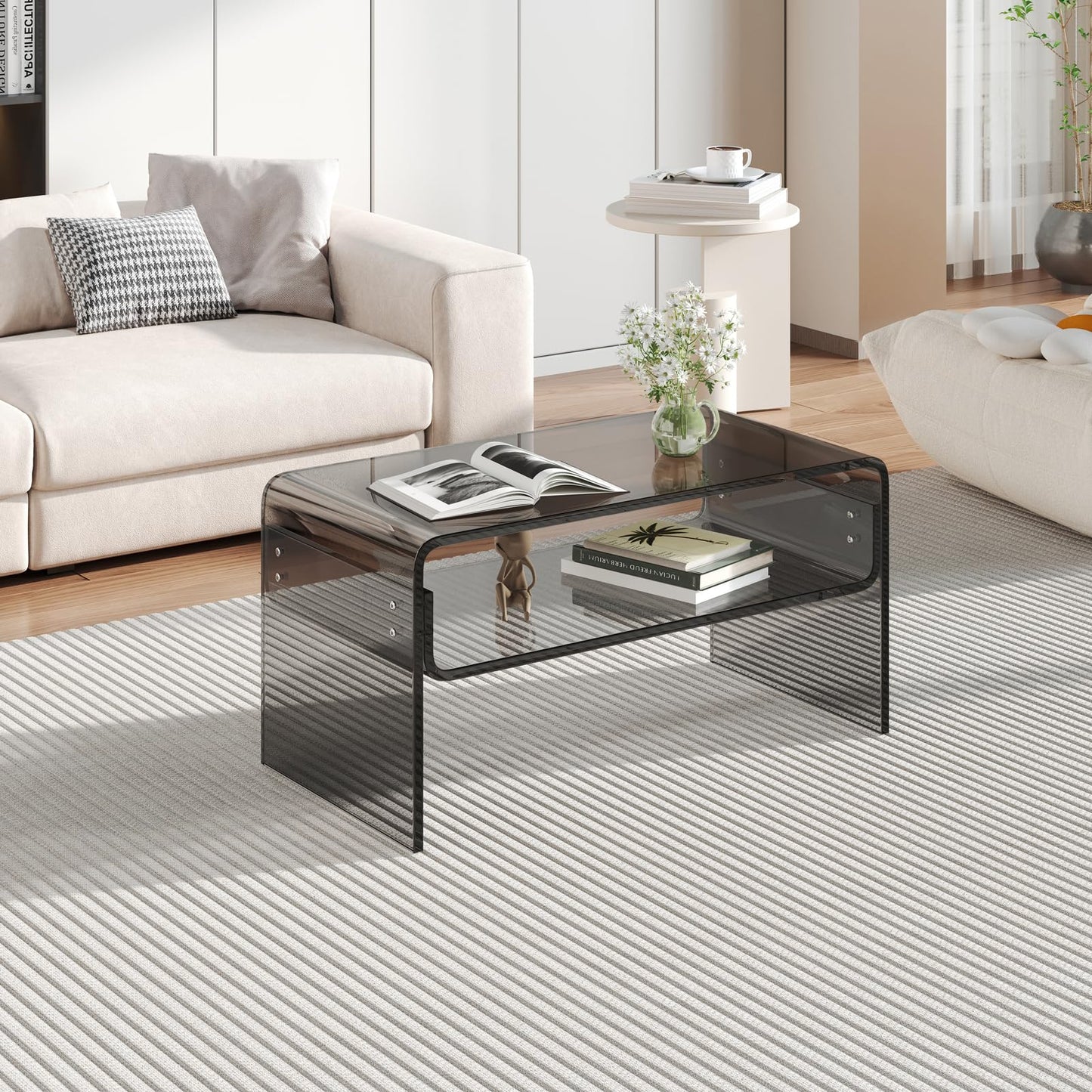 XOHYW Acrylic Coffee Table, Black Rectangle Modern Side Table Furniture, Tea Table with Open Storage, Suitable for Living Room, Office Reception and Bedroom