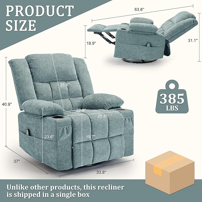 Korser Adult 360° Swivel Rocking Recliner, Nursery Rocking Chair