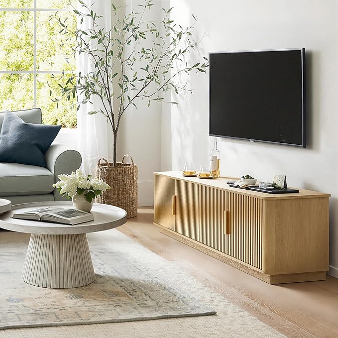 win2win 67" TV Stand for 80 Inch TV, Modern Fluted Entertainment Center