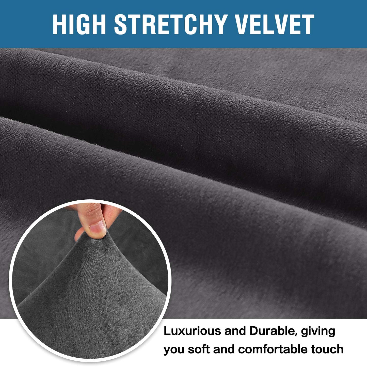 H.VERSAILTEX Stretch Velvet Loveseat Covers for 2 Cushion Couch Covers for Living Room Sofa Covers Slipcovers with Non Slip Bottom, Ultra Thick Comfy Velour (Width 58"-72", Grey)
