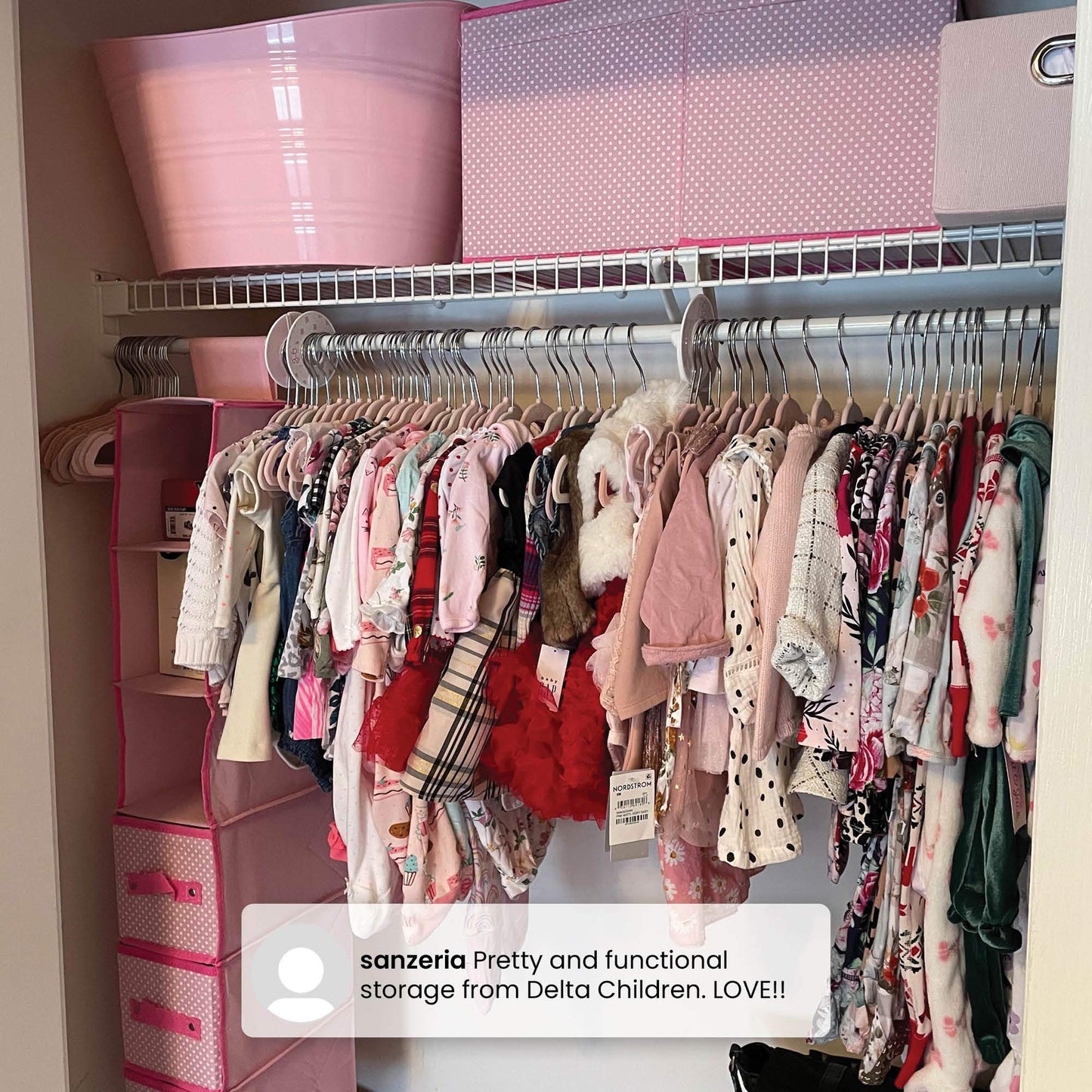 Delta Children Nursery Storage 48 Piece Set - Easy Storage/Organization Solution - Keeps Bedroom, Nursery & Closet Clean, Infinity Pink