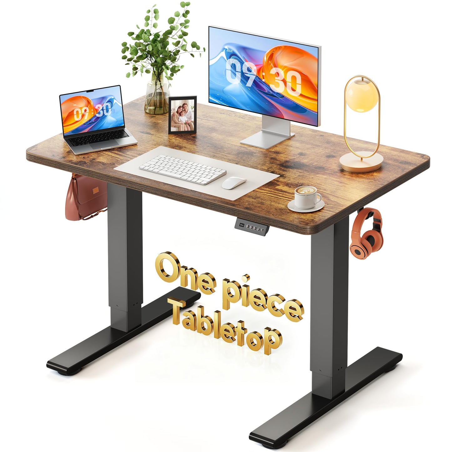 FEZIBO One-Piece Standing Desk, 40"x24" Seamless Tabletop Electric Height Adjustable for Home Office, Study Rooms & Multi-Device Workstations, Rustic Brown