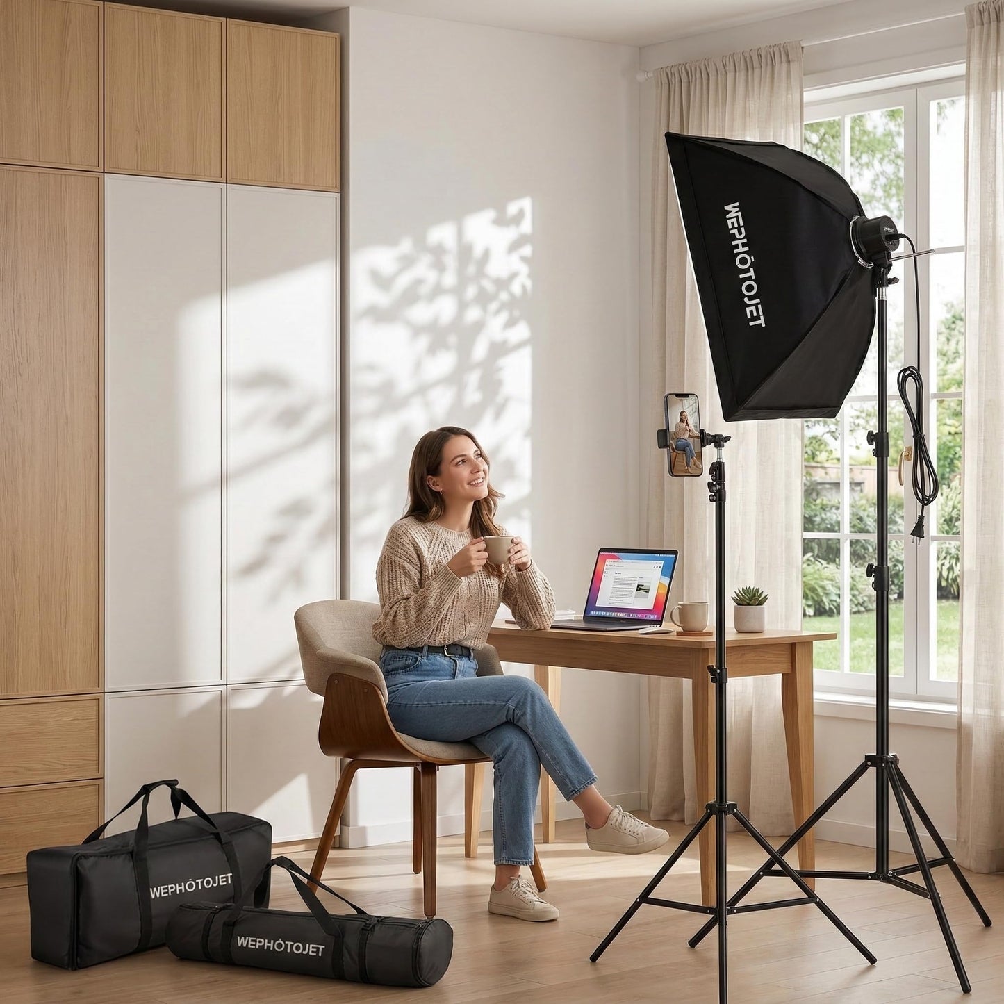 WEPHOTOJET Photography Softboxes Kit with 6.6x10ft Backdrop Stands, 5 Tripod Stands, 3 Color Background Screen, Softbox with 85W Led Bulb, Photo Studio Equipment for Video Shoot, Product & Portrait