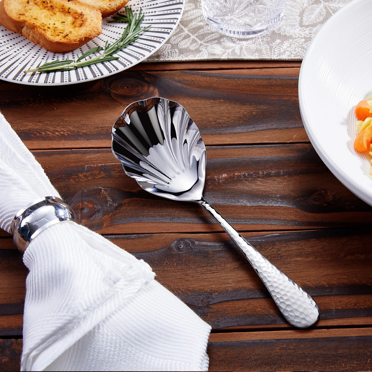 KEAWELL Premium 8.5" Hammered Vegetable Spoon – 18/10 Stainless Steel – Exquisite Blend of Elegance and Functionality – Dishwasher Safe