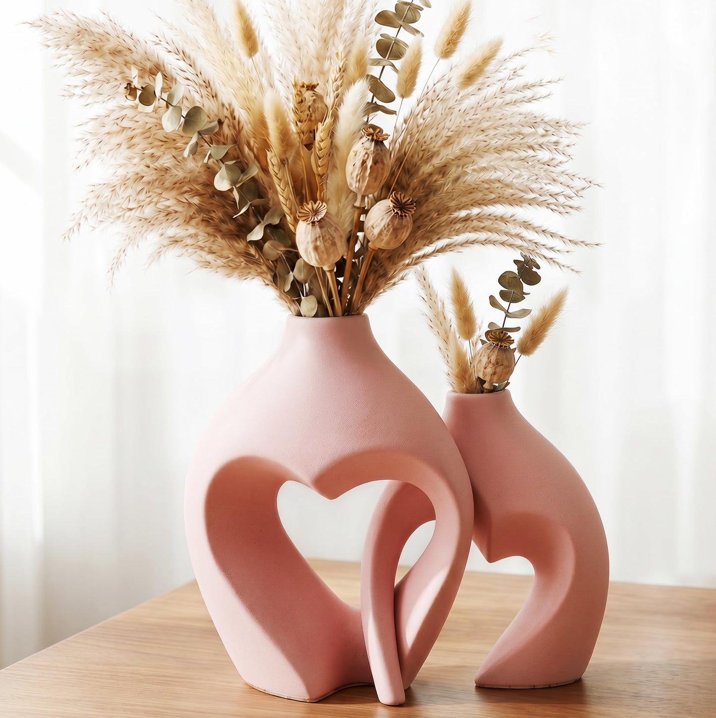 Ceramic Flower Vases Table Decor Heart Shaped Vase Set of 2 Pink