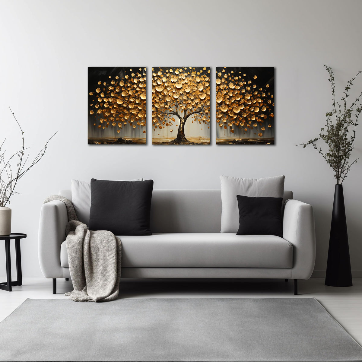 TYTAUPT 3 Piece Canvas Wall Art for Bedroom Gold Tree Wall Decor for Living Room Home Office Decor 12 x 16 Inch Each Panel