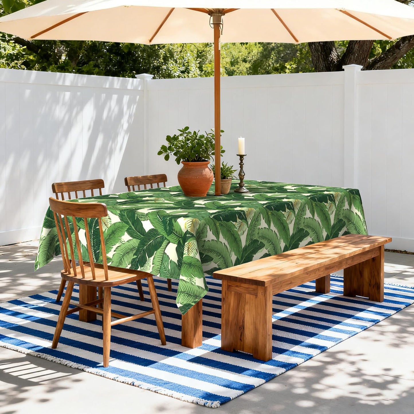 LVTXIII Rectangle Outdoor Tablecloth with Umbrella Hole and Zipper, Water-Repellent 60 x 84 Inch Patio Table Cover for Picnic, Garden, Backyard Dining, Swaying Palms Green