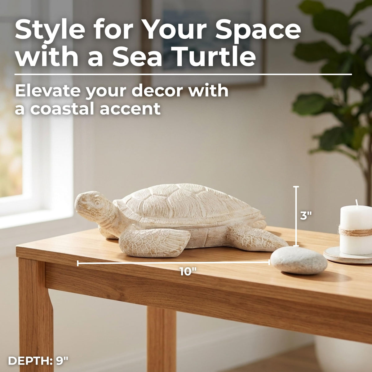 Sagebrook Home 10" Sea Turtle Figurine, Elegant Ivory Polyresin Décor