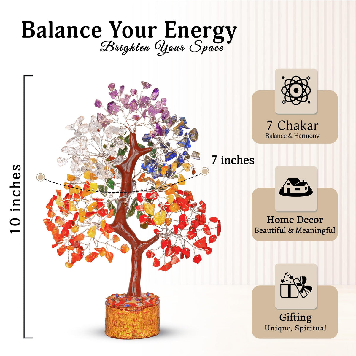 Crystal Chakra Tree for Reiki Healing - Premium Meditation Decor - Seven Chakra Tree Wrapped On Silver Wires - Feng Shui Bonsai Money Tree of Life Decor Home Office Crystal Gifts