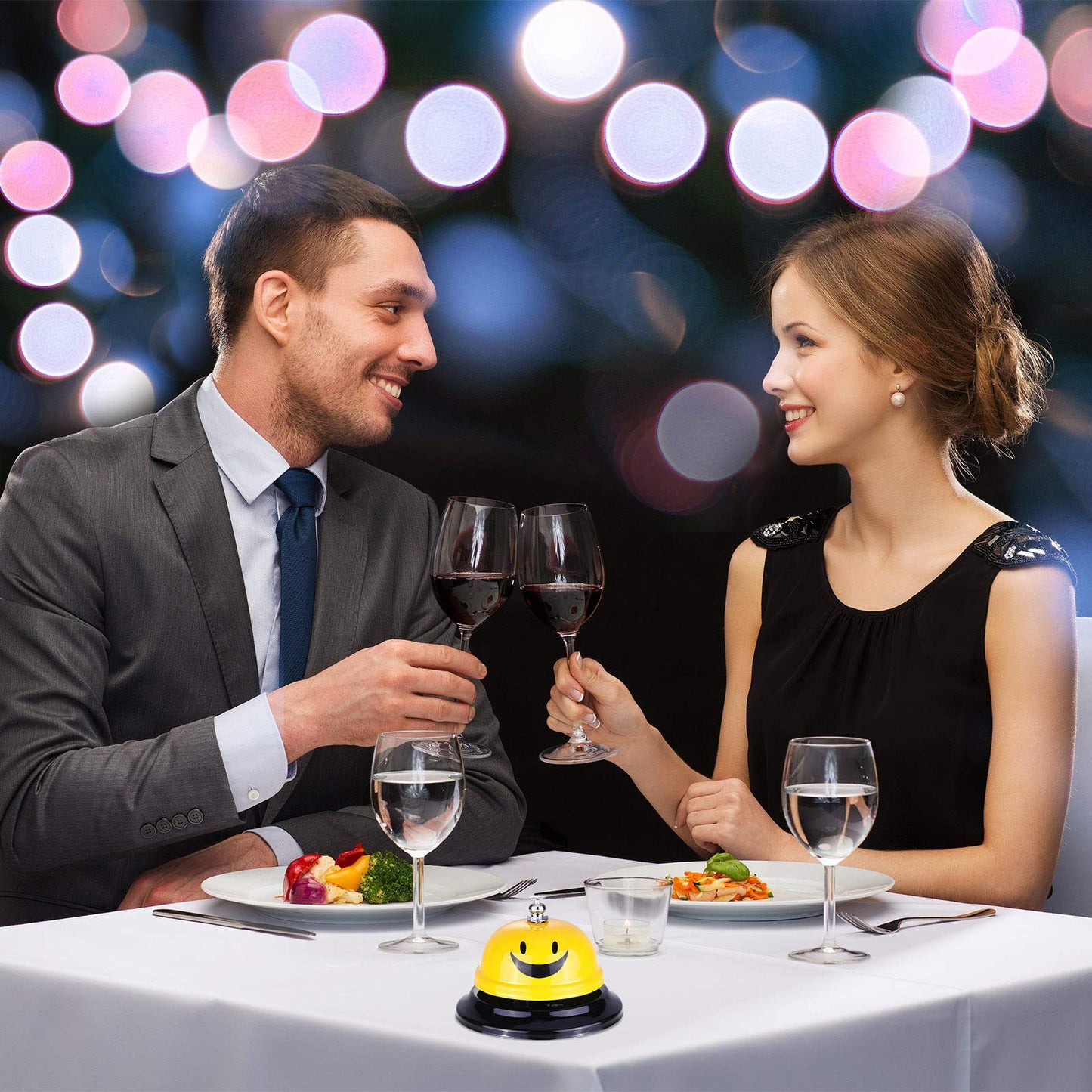 2 Pieces Ring Service Call Bell Smile Hand Ringing Bell for Hotel Counter Reception Restaurant Food Line, Wedding Events,2 Styles (Yellow)