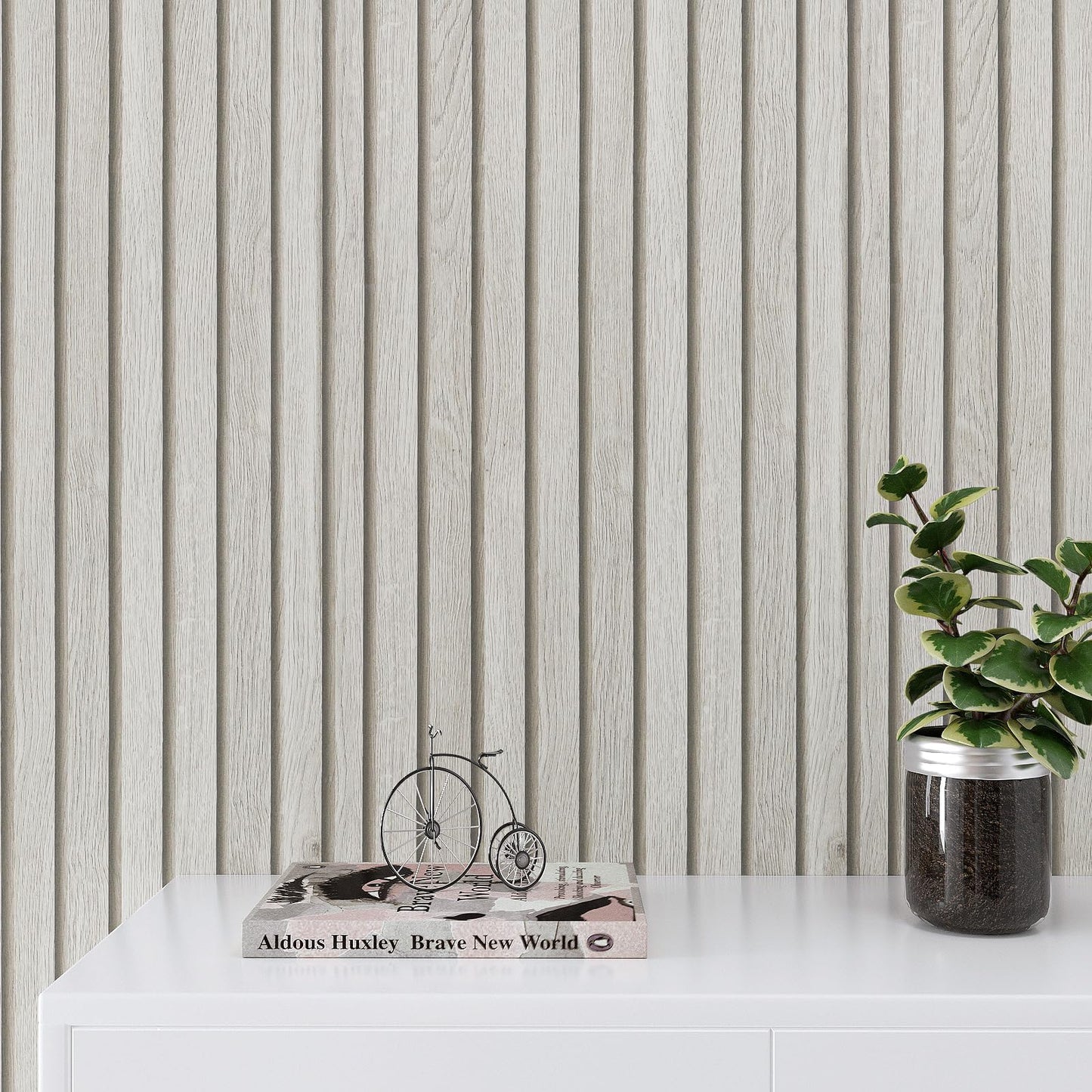 VaryPaper Grey Wood Slat Wallpaper 15.7''x78.7'' Wood Panel Wallpaper Peel and Stick Wood Grain Contact Paper for Cabinets Waterproof Self Adhesive Removable Wood Wall Paper Roll for Bedroom Bathroom